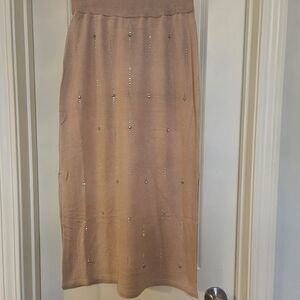Chic Beige Midi Skirt with Subtle Embellishments. NWOT